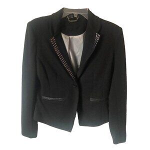 JOU JOU Womans Large Blazer Studded Collar Black Suit Jacket One-Button